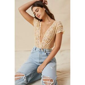 Clo Intimo Fortuna Deep V Mesh Lace Bodysuit sz S
